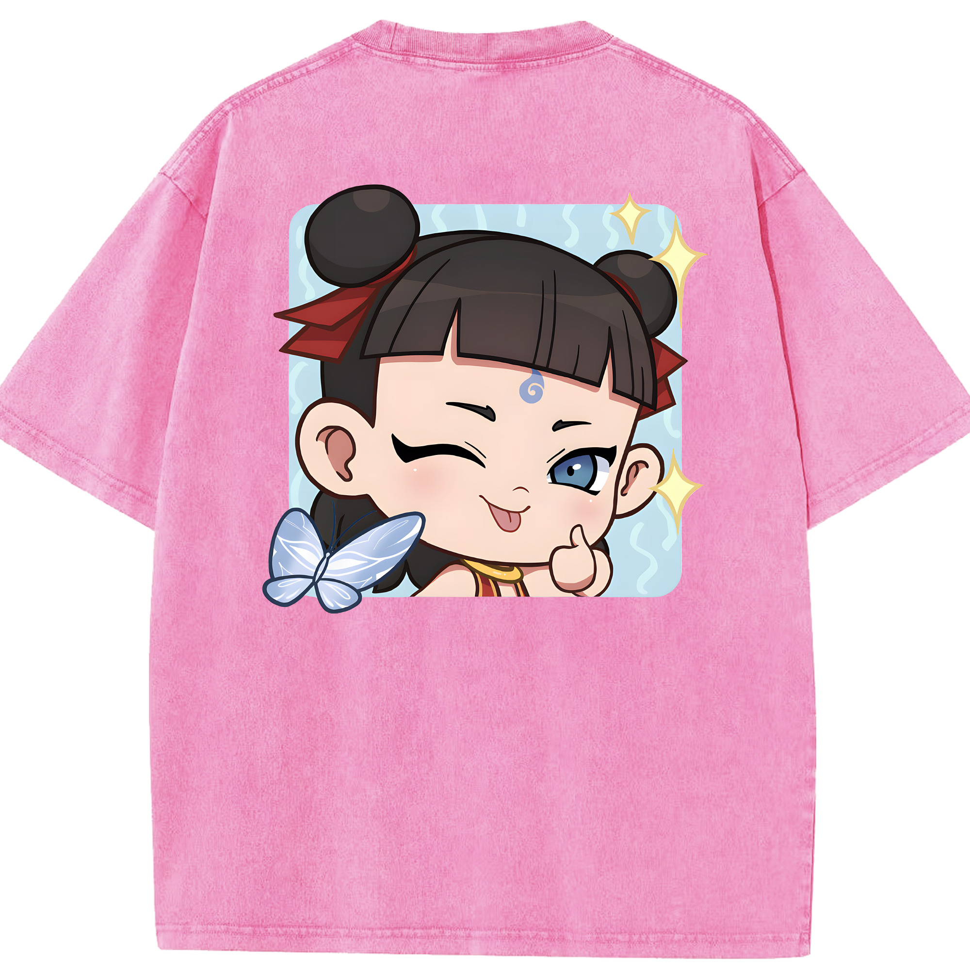 （画像用） Ne Zha 2 ナタ 魔童の大暴れ 綿100% ヴィンテージ風 半袖Tシャツ（背面プリント）